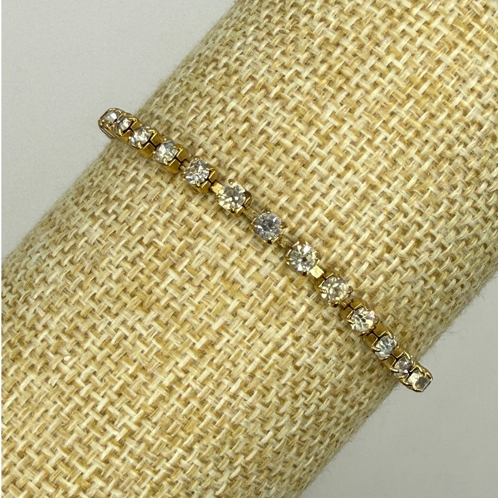 Gold Tone Crystal Tennis Bracelet Vintage Glam Aesthetic